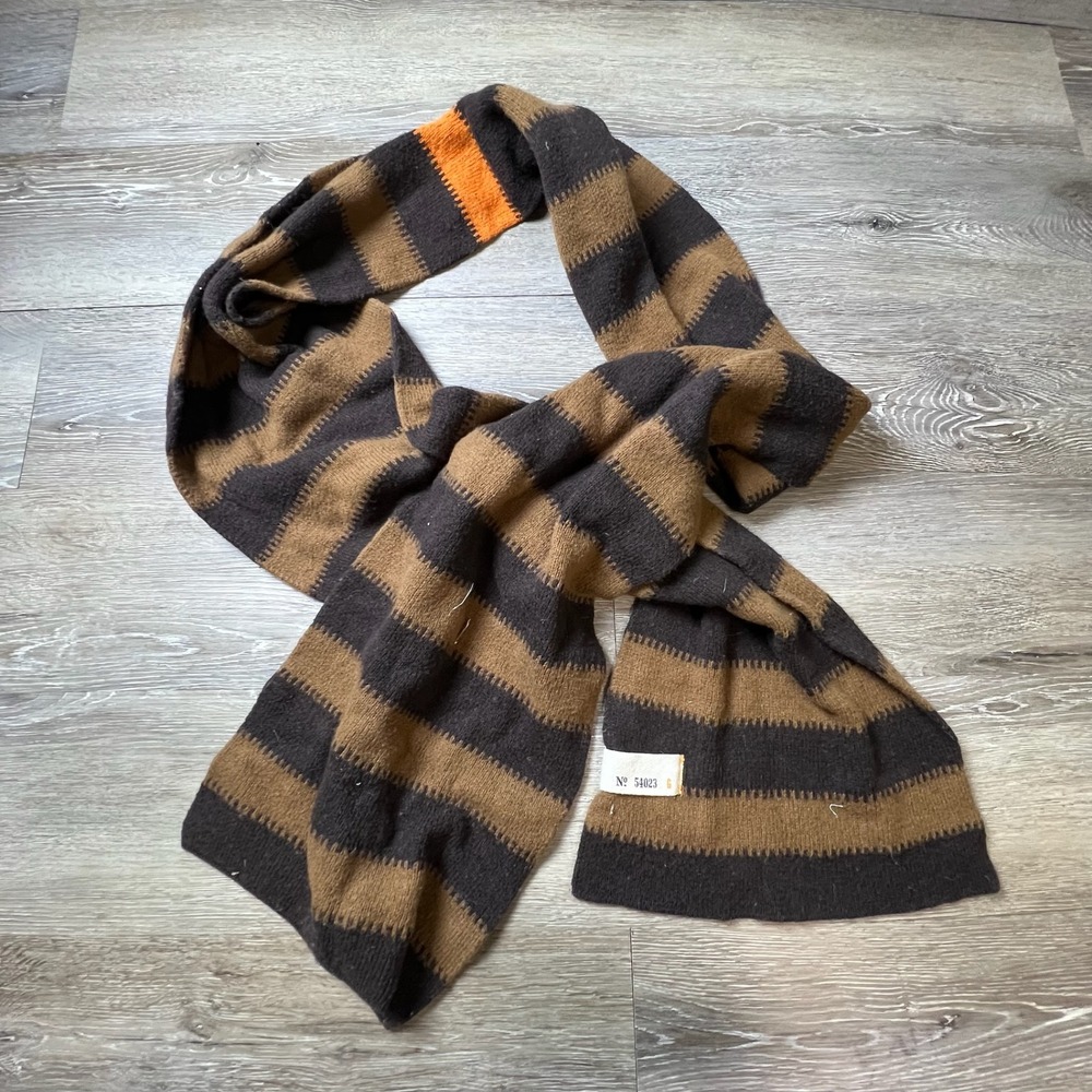 Gap Scarf Unisex OS Brown Tan Striped Cotton Lambswool Knit Winter Neckwear